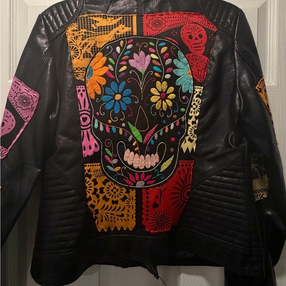 Black Mexican Skull Jacket with Colorful Accents - Picture 2 of 4